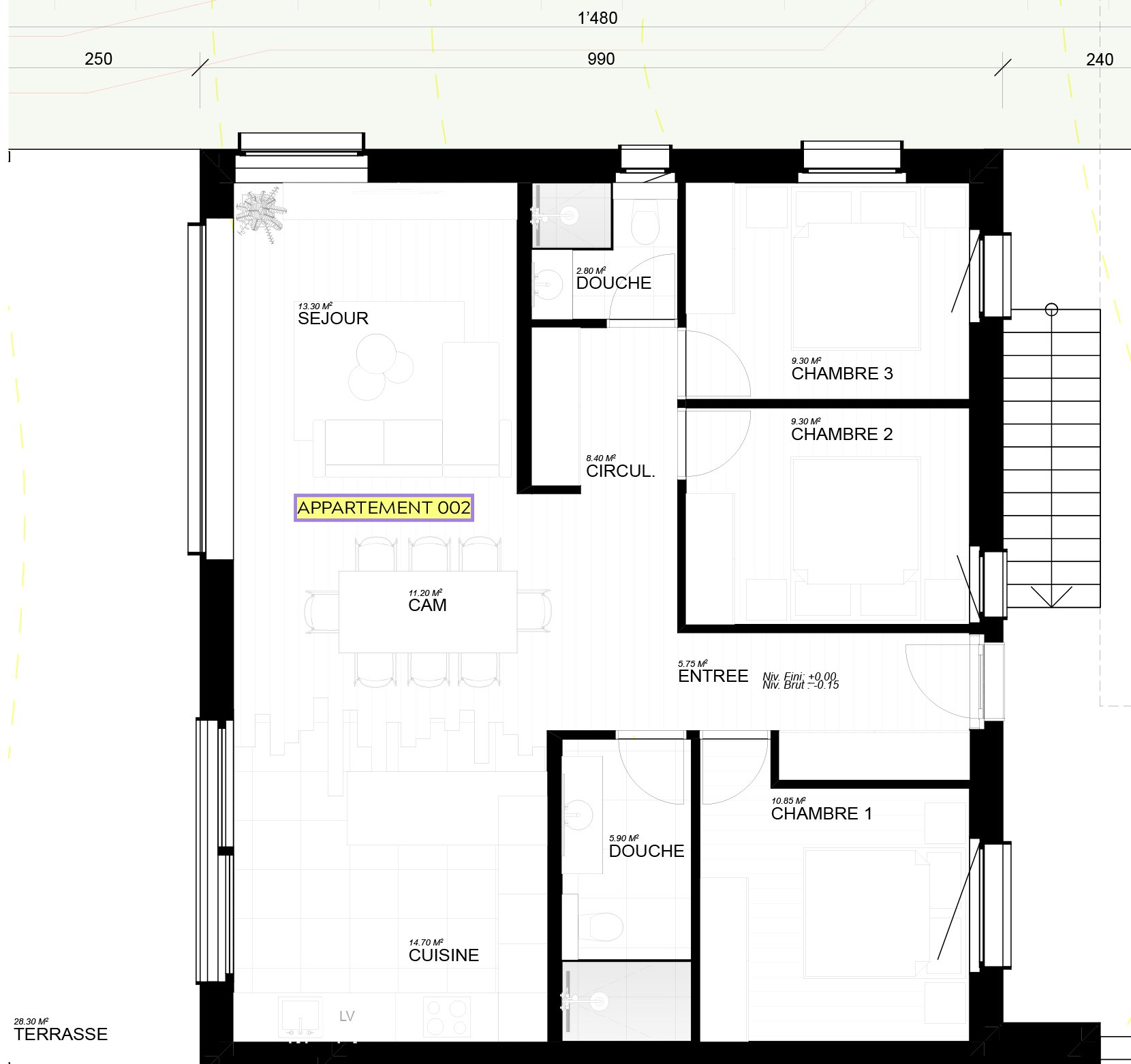 Plan de l'appartement 002 — Résidence Aureus